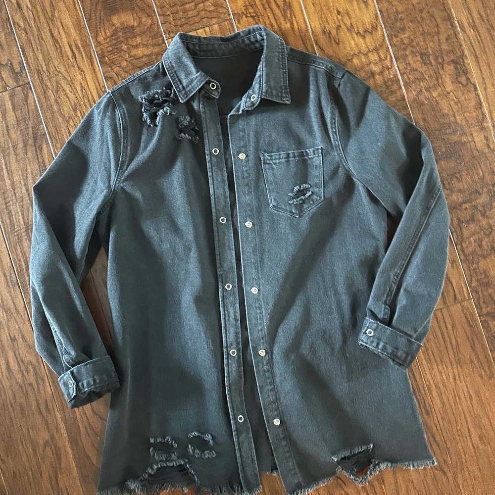 Black distressed denim shirt/jacket
